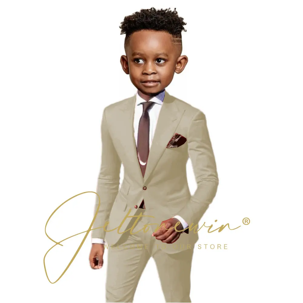 

Boys' 2-piece suit (jacket+pants) Beige single-breasted classic set for pupil school boy wedding pageboy prom party tuxedos