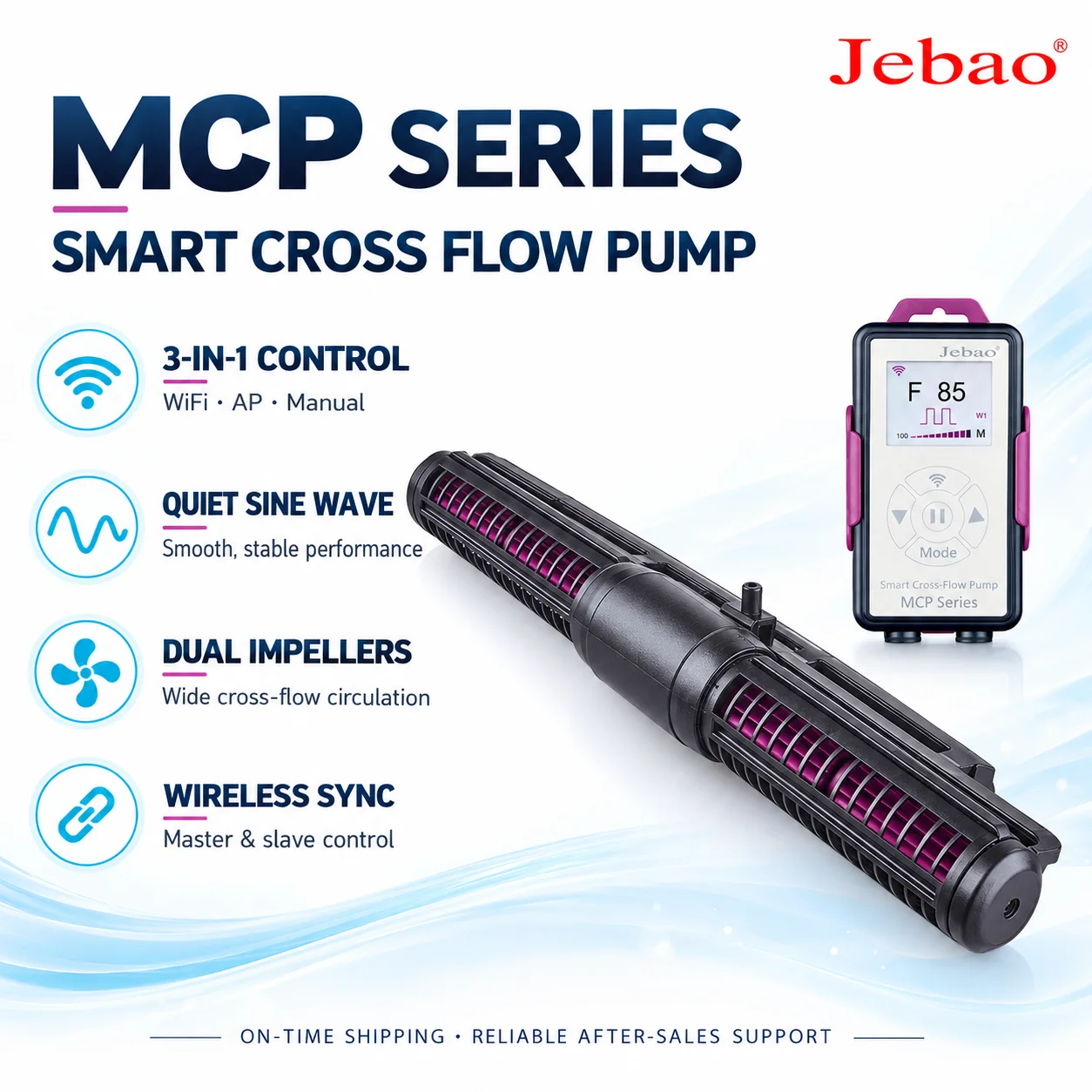 Jebao MCP Series Aquarium Fish Tank WiFi Smart Cross-Flow Circulating Pump Wavemaker with LCD Display Controller