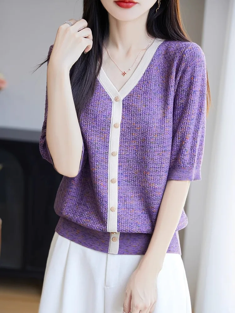 

Легкая трикотажная футболка ort Sve, женская верхняя одежда, повседневный дышащий летний топ из смеси хлопка V-Ne