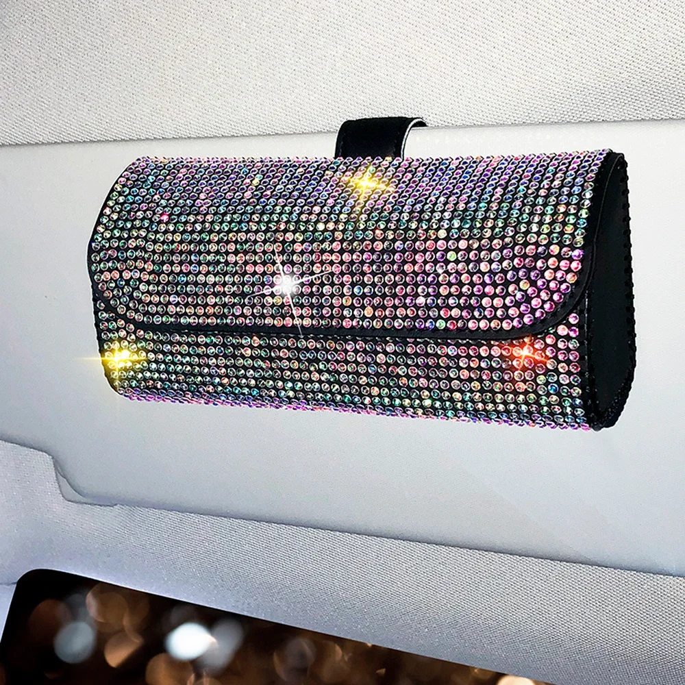 Diamond Car Glasses Case Sunglasses Storage Box Glasses Holder Sun Visor Glasses Case Bling Car Assessoires Interior for Women