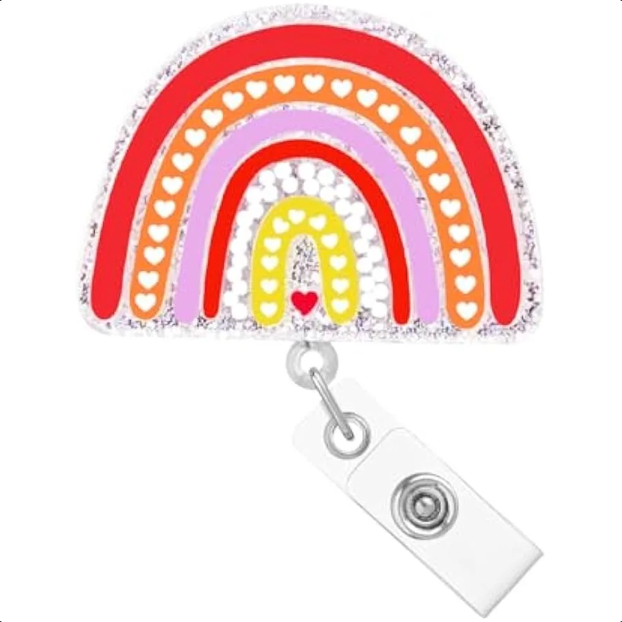 

Rainbow Badge Reel Retractable Clip Heart Nursing Badge Reels Holder Medical Assistant Funny Cute Acrylic Glitter RN CNA Badge
