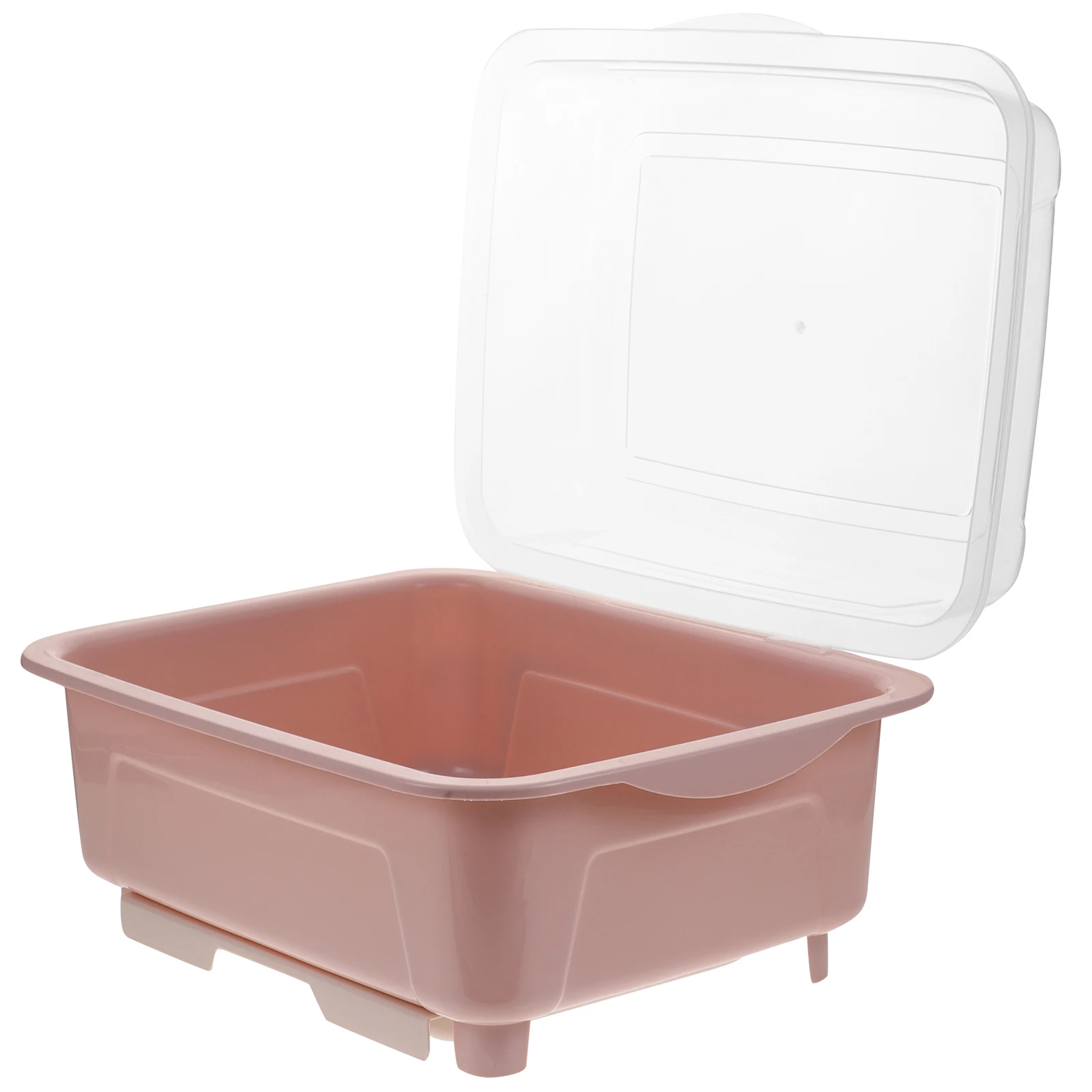 

Dustproof Storage Box Pink Plates Cutlery Plastic Kitchen Draining Rack Cover Detachable Drip Tray Smooth Surface Premium
