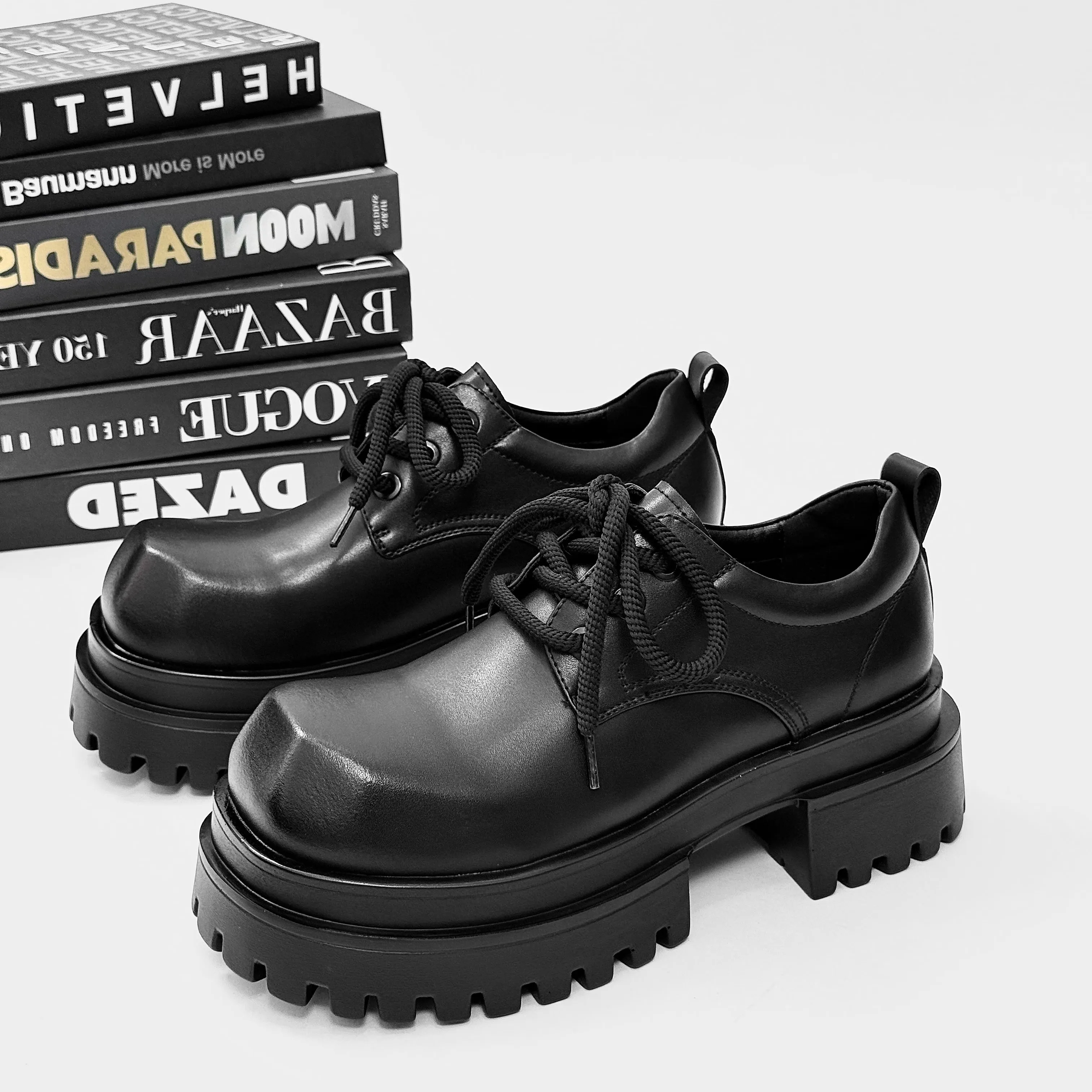 

Elegant Men's Shoes Genuine Leather Thick Bottom British Style Square Toe Casual Formal Office Commuting Shoes