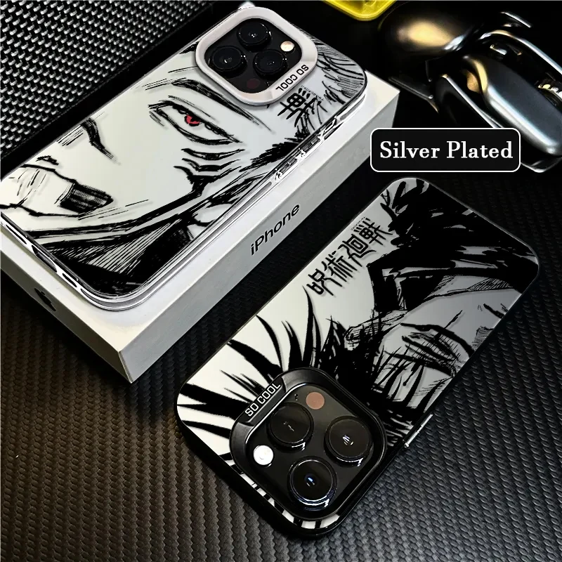 Jujutsu Kaisen Animation For Apple iPhone 15 14 13 12 11 XS XR X 8 7 Pro Max Plus mini Colored Silver Plated Inside Cover