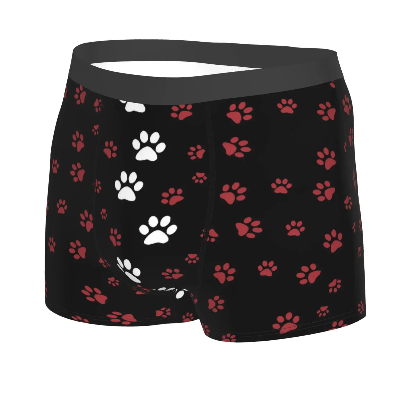 Cute Red and White Dog Paws Men Underwear Boxers Breathable Mens Boxershorts Men's Panties Underpants Man Boxers Briefs Trunks