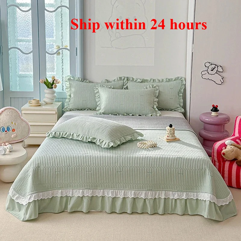 

2025 kapok twill bed cover three piece set kapok love solid color lace bed cover with a pair of pillowcases