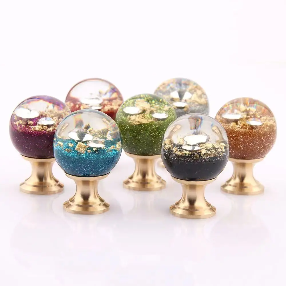 25mm Clear Ball Shape Furniture Handle Drawer Knob Brass Small Handles Cabinet Door Kitchen Wardrobe Cupboard Pulls