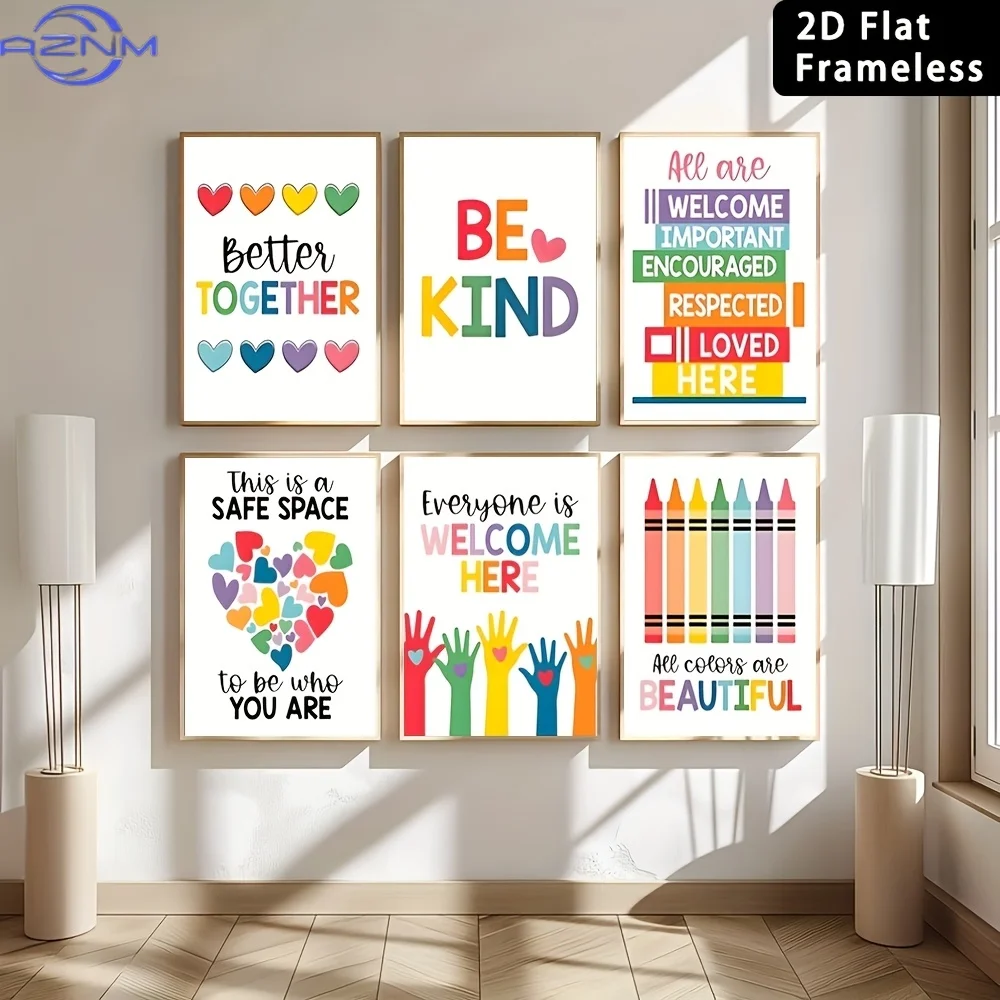 6pcs Frameless Richly Colored Classroom Printing Posters, Classroom-Friendly Posters, And Diverse Classroom Decoration Posters A
