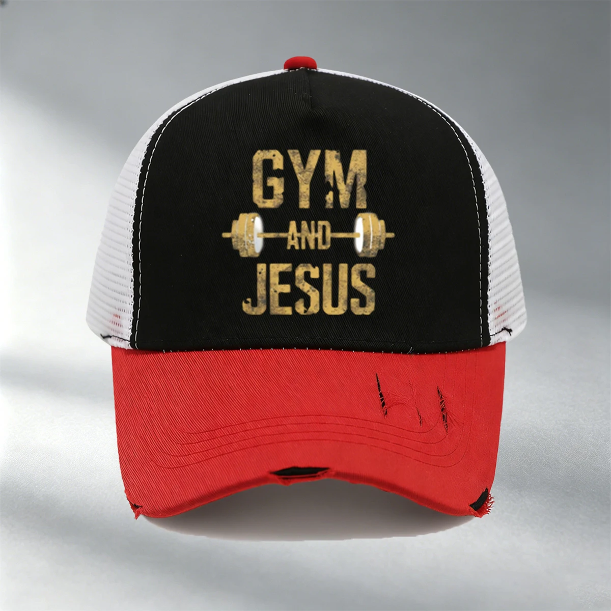 Men's JESUS Printed Tear Design Baseball Cap-Trendy Design, Breathable Mesh, Suitable For Outdoor Sports, Casual Cap,Sports Cap