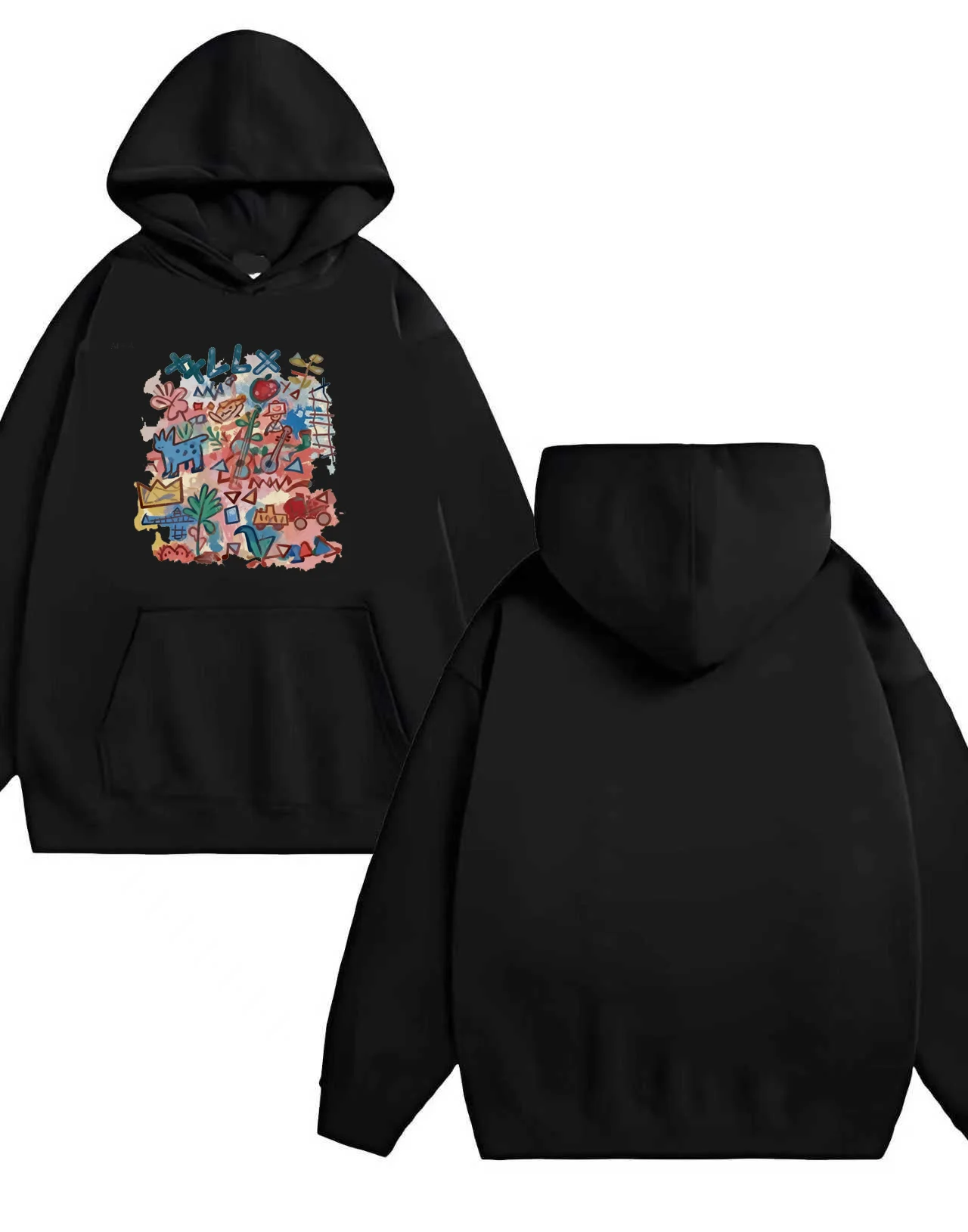 2025 New color abstract art printed hooded sweatshirt for men and women casual loose pullover 330G heavy hooded sweatshirt
