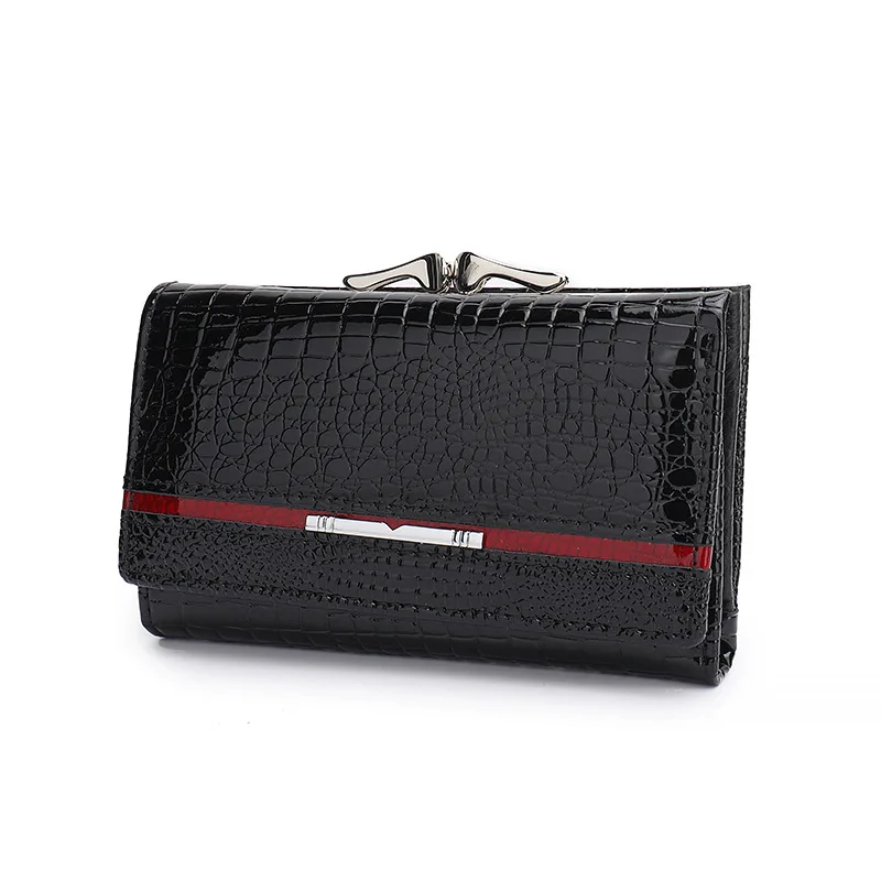 Crocodile Pattern Fashion Short Wallet for Women Patent Leather High-End Feel Coin Clutch Wallet