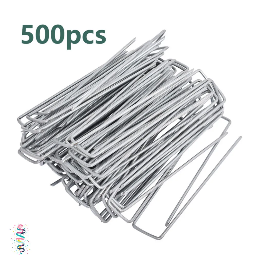 

500Pcs 6in Landscape Staples U-Shaped 11 Gauge Garden Stakes Staple Landscape Pins for Garden Fence Courtyard Grass Proof Cloth