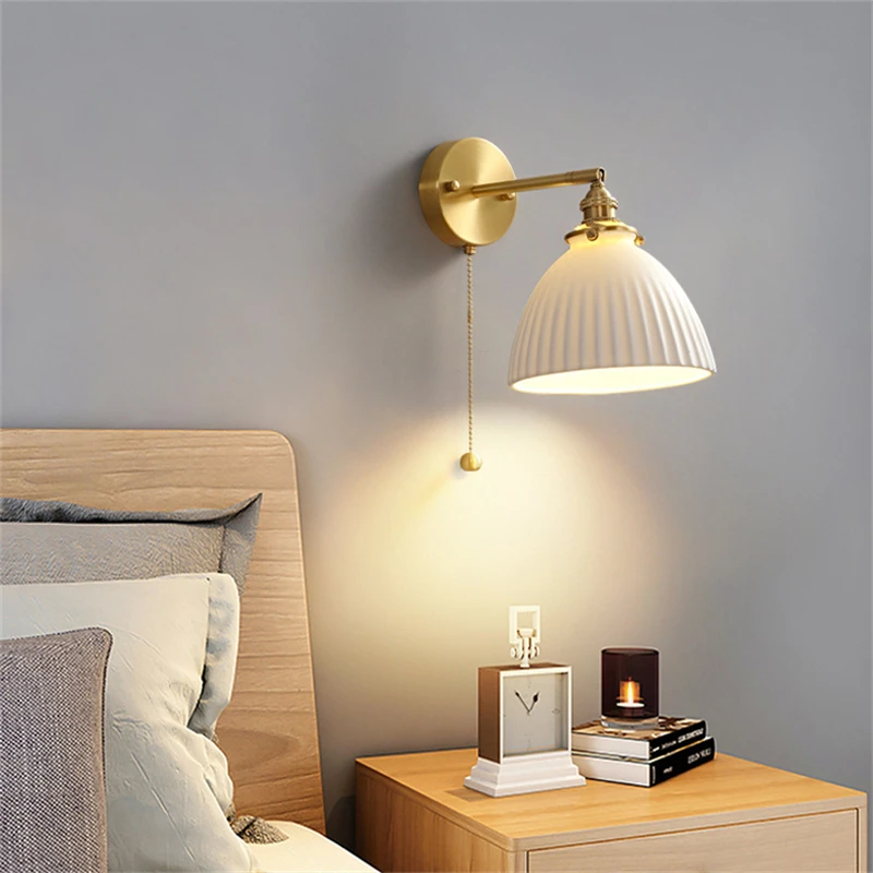 Nordic Home Decoration Bedside Ceramic Wall Light LED With Pull Switch Adjust Lamps For Living Room Bedroom Sconce Lamp Fixture