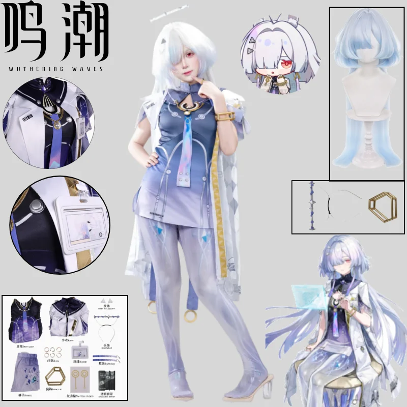 

Wuthering Waves Mornye Cosplay Costume Coat Dress Wig Badge Props Set Comic Con Halloween Role Play Anime Game Mornye Outfit