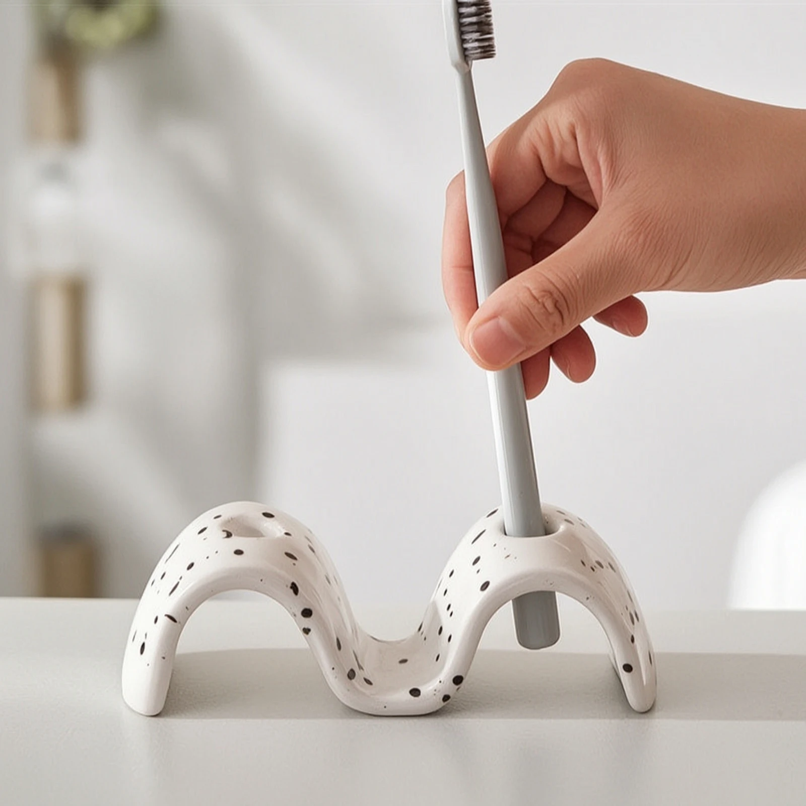 Ceramic Toothbrush Holder Glazed Toothbrush Holder with Two Openings Organizer Minimalist Sleek for Bathroom, Countertop