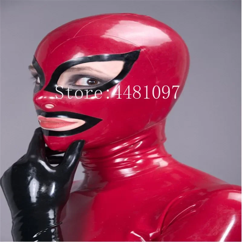 

Latex Cosplay Mask Open Eyes Mouth Nose with Black Trims Rubber Hoods Customized XS-XXL