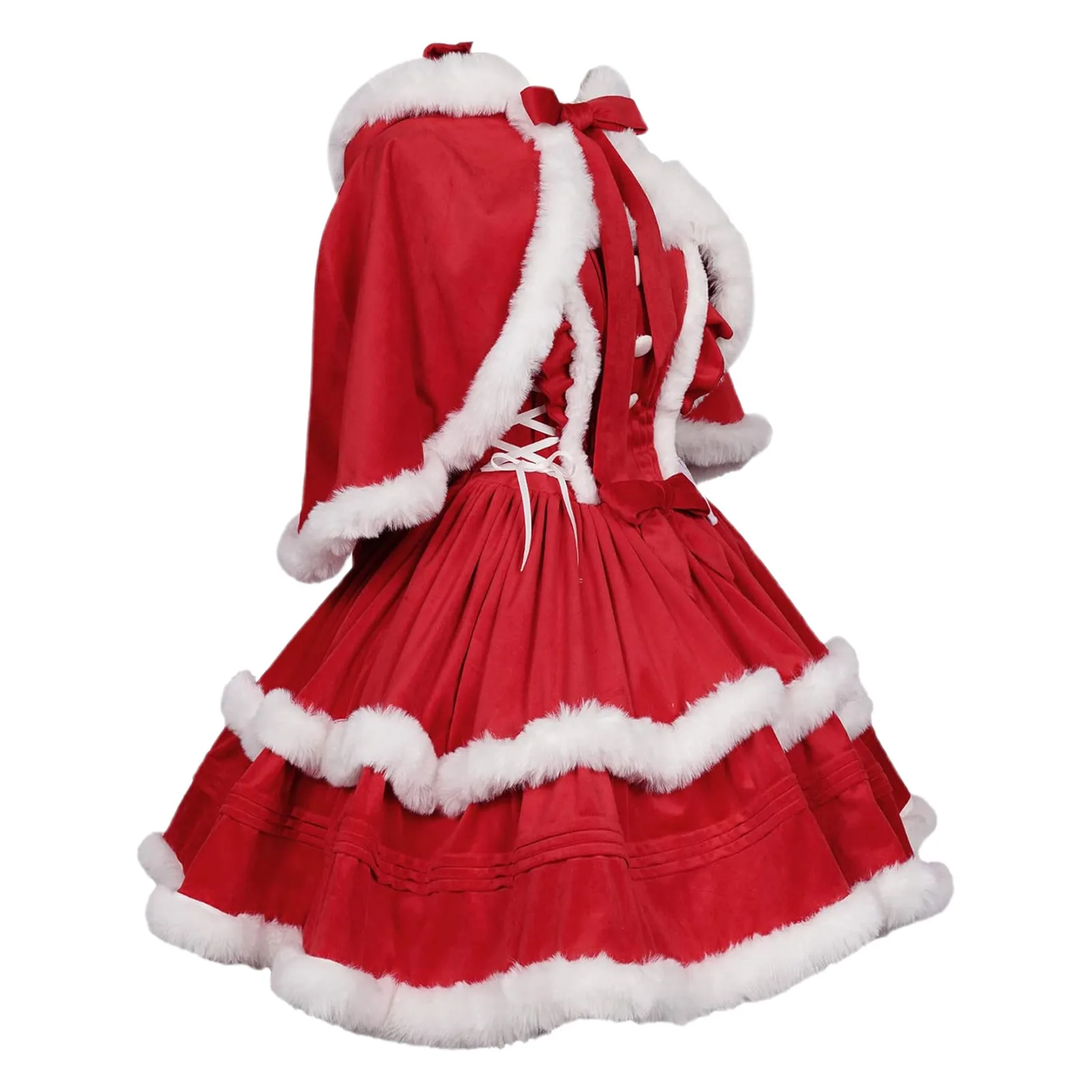 2025 Christmas Red Riding Dress Hood Costume Sexy Dress Santa Cosplay Outfit Strap Dress With Cape Bunny Women Clothes New Year