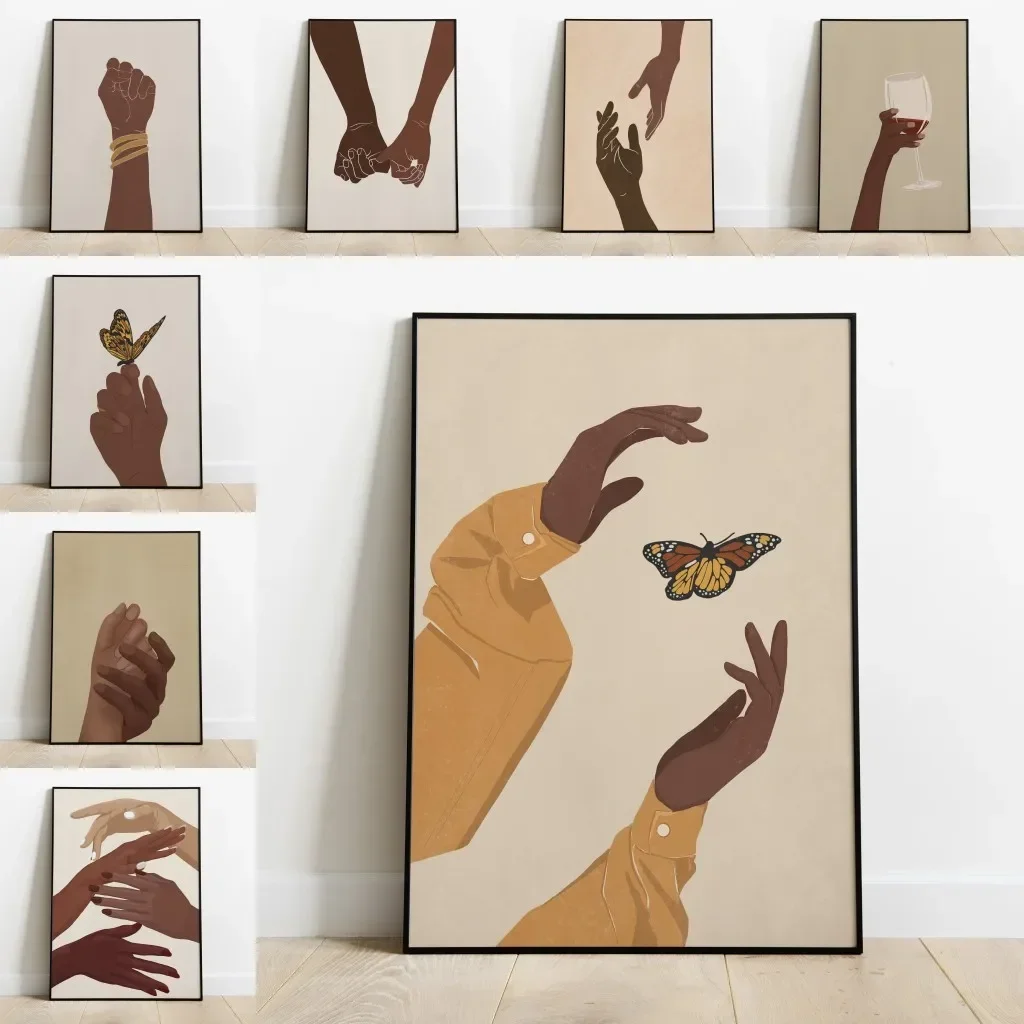 Empowering Abstract Woman Hand Art Print  Minimalist Feminine Power Poster Black Arm Fingers Canvas Painting for Apartment Home