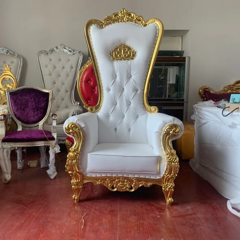 Crown Solid wood frame High Back Chair European Wedding King Chair Hotel Clubhouse Decorative Chair PU leather home furniture