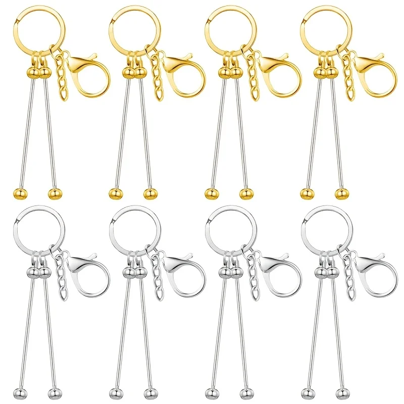 5/8/18Pcs Outdoor Double Beadable Key Rods Blank Keychain Buckle DIY Handmade Bag Pendant Making Accessories Beads Not Included