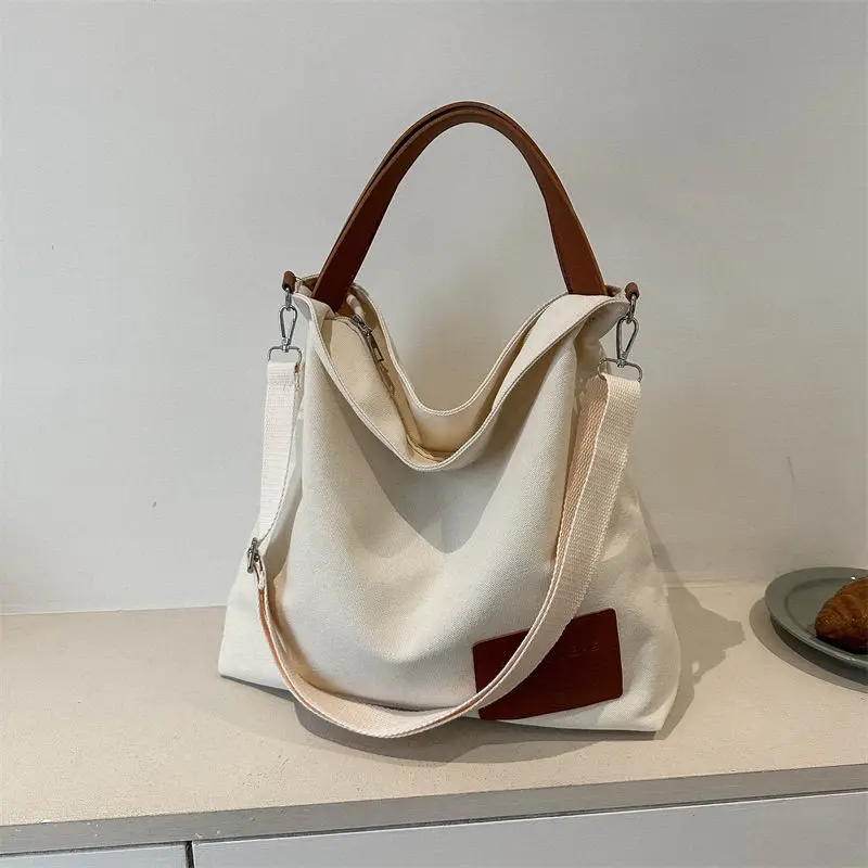 2024 new Canvas bag women\'s large capacity popular textured handbag commuter college students class crossbody bag for woman