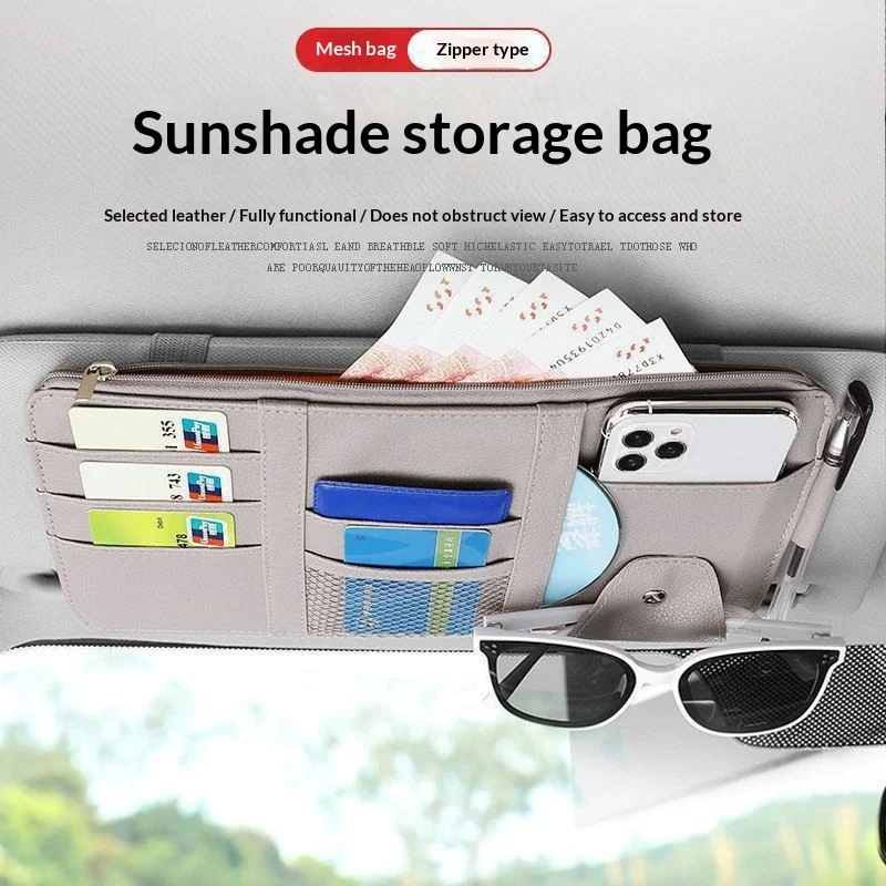 Car Sun Visor Organizer Storage Travel Multi functional Document Holder With Multi Pocket PU Leather Cards Receipts Pouch Zip