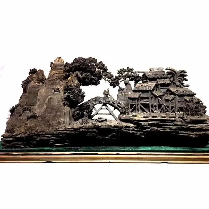 Red sandalwood jinsinan root carving wood carving ornament landscape carving handicraft living room
