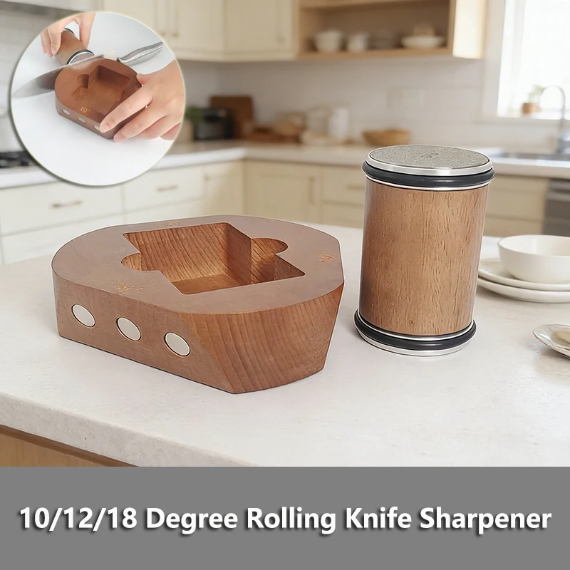 

Kitchen Rolling Knife Sharpener Professional Diamond Grinding Stone 10/12/18° Adjustable Wood Base