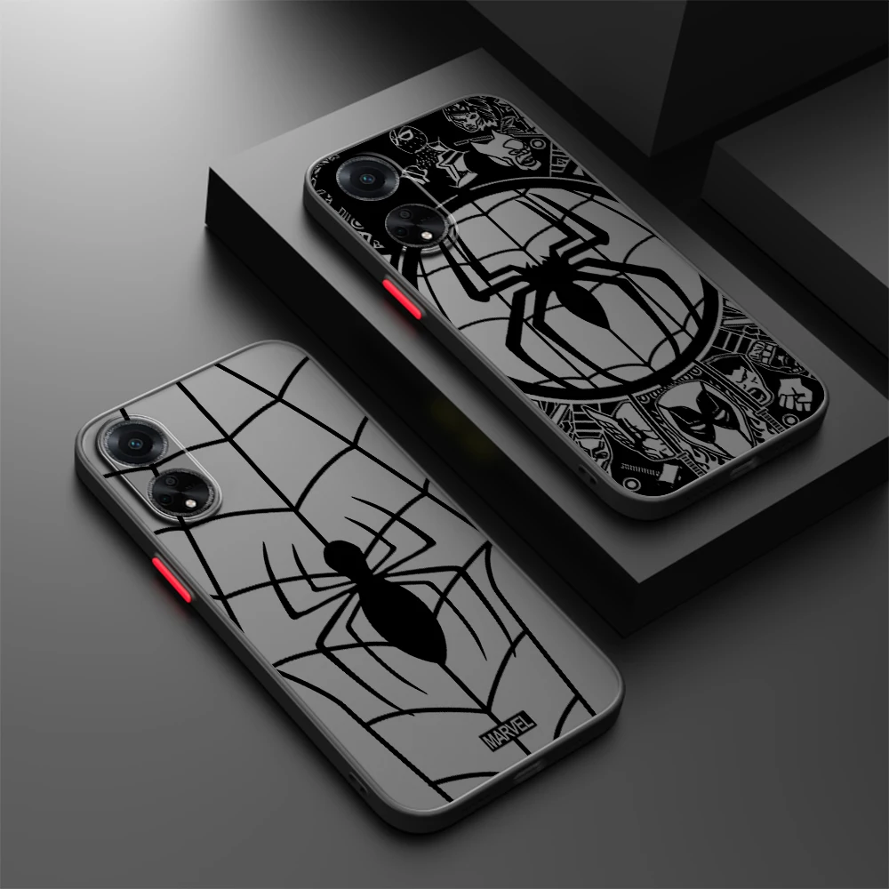 

Marvel Luxury Logo Spider Man Frosted Translucent For OPPO X5 X3 A54S A5 A94 A16 A53S A57 A74 A72 A96 A98 A78 5G Funda