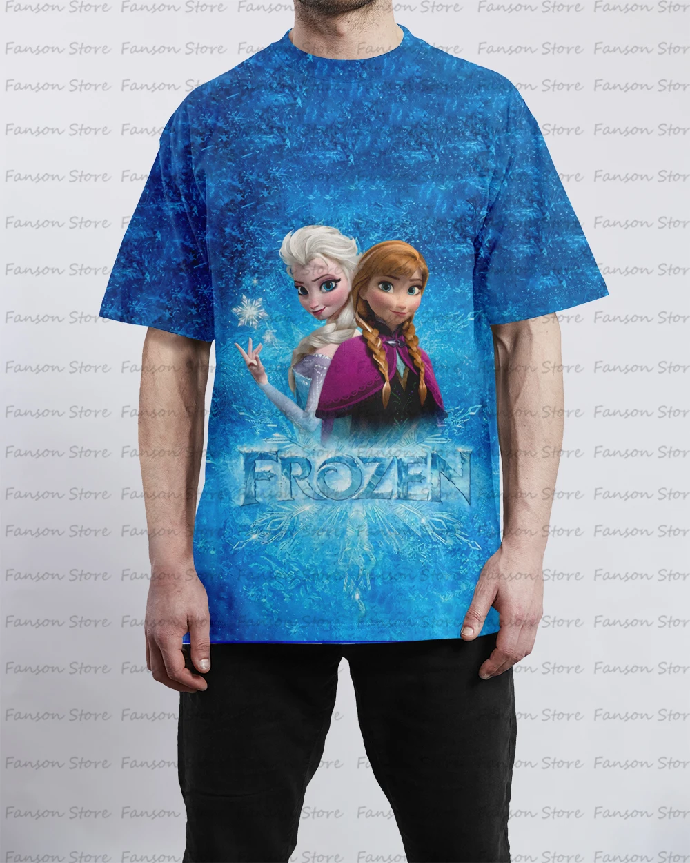 Lovely Frozen Summer New Men's 3D print O-neck cartoon T-shirt Couple Street Fashion Sports Children's Short sleeved Top