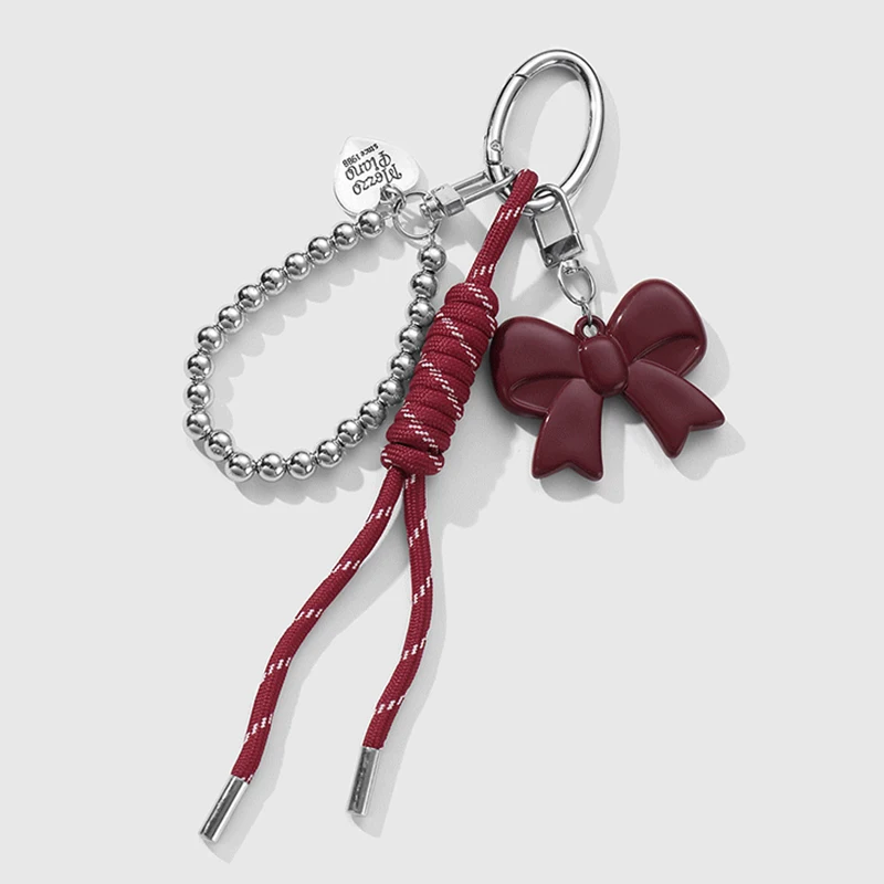 Ankela Red Bow Silver Bead Chain Bag Charms Car Keychain Bag Pendant Handmade Woven Rope Sense Of Luxury Women&Girl Gifts Brides