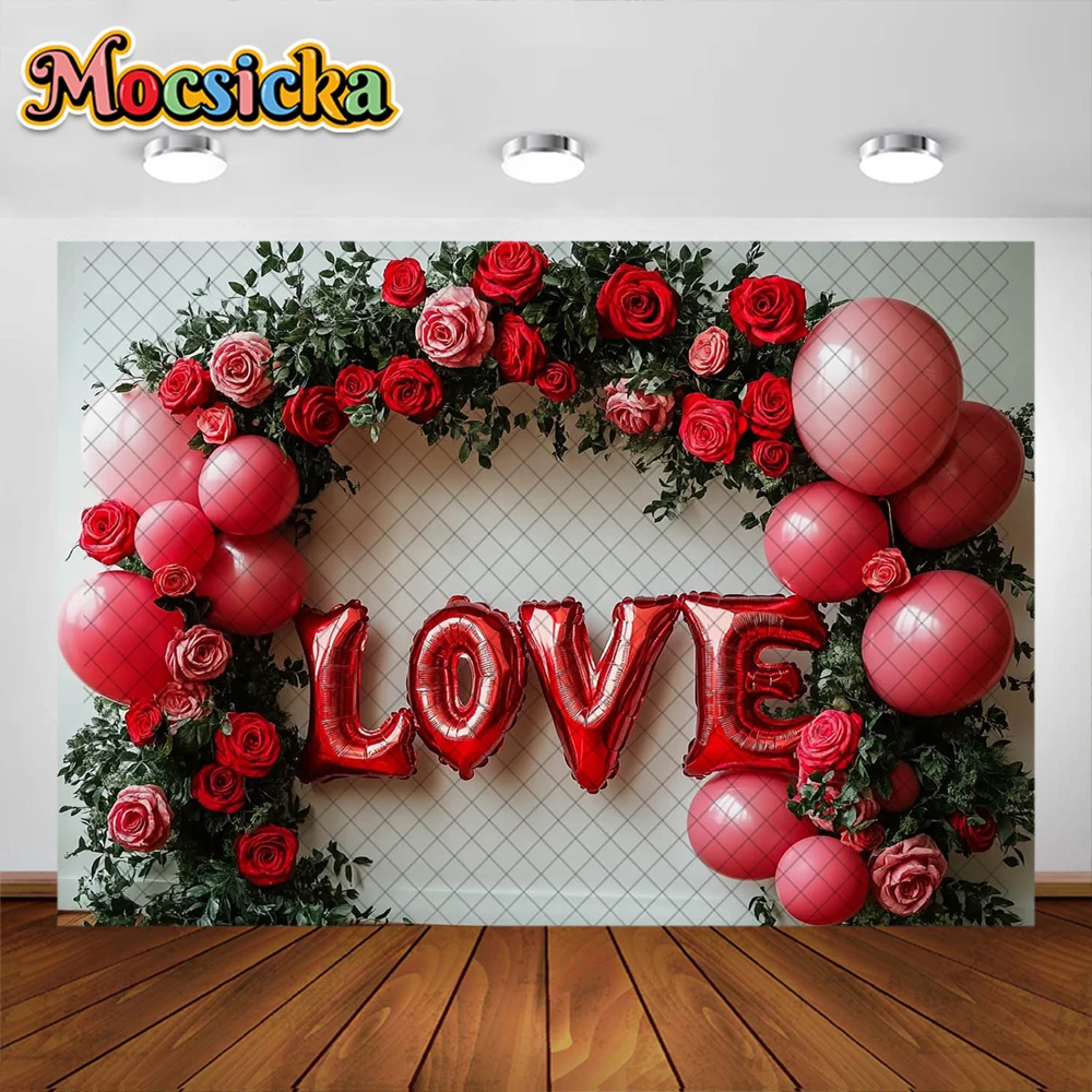 Mocsicka Photography Background Valentine's Day Rose Love Balloon Decoration Couple Wedding Newborn Portrait Photo Studio Props