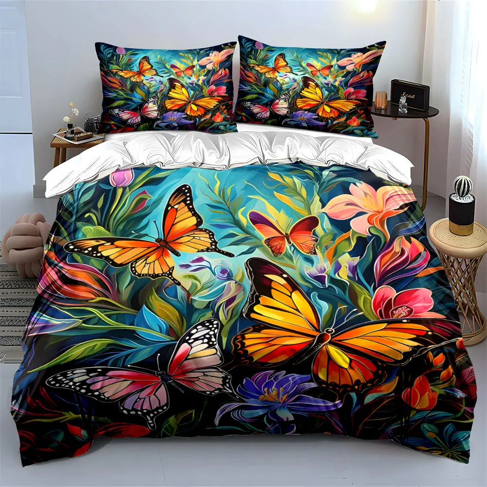 Butterfly Floral Wall Art Decor Multiple sizes kid's and adults' bedroom Exquisite 3PC bedding set, gift