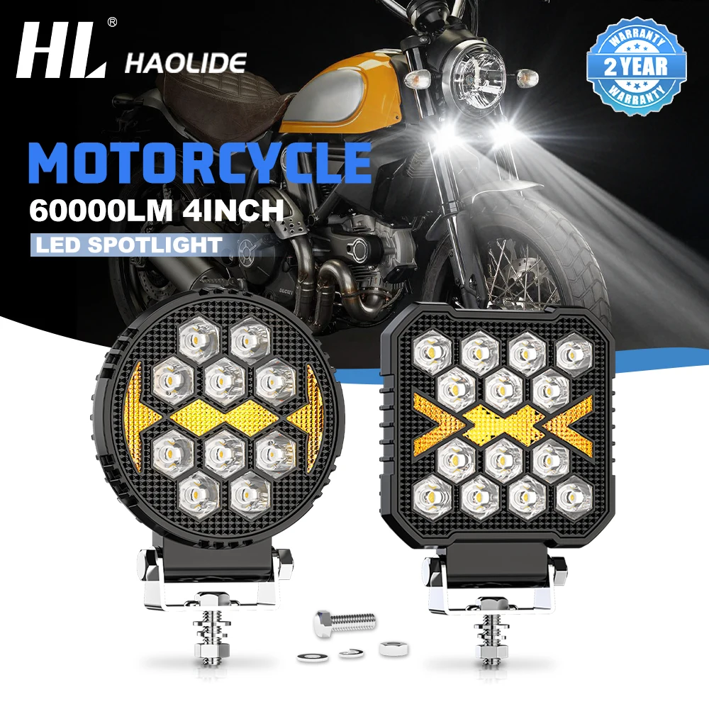 HL 3Inch 60W Round LED Work Light Pods Headlight Amber DRL For off-road use 4X4 Truck Pickup Spotlight Daytime Running Lamp