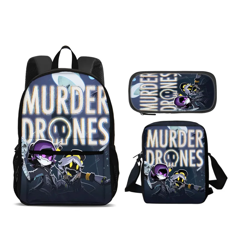 Murder Drones Backpack Pen Bag Shoulder Bag 3pcs Set Versatile  Large Capacity Boy and Girl School Birthday Best Gift