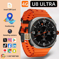 U8 Ultra 2025 Android smartwatch, 5G Sim card, GPS WIFI, rotating camera, global call, 4G full network, Amoled screen