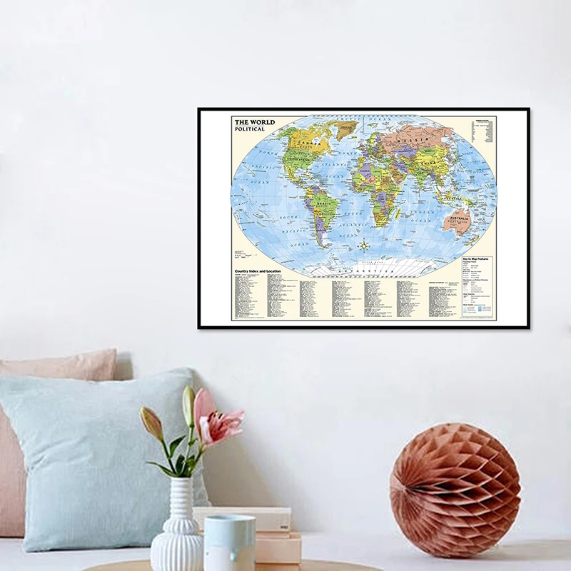 

84*59cm Non-woven Detailed Map of The World Map Wall Art Poster for Education School Office Supplies Living Room Decoration