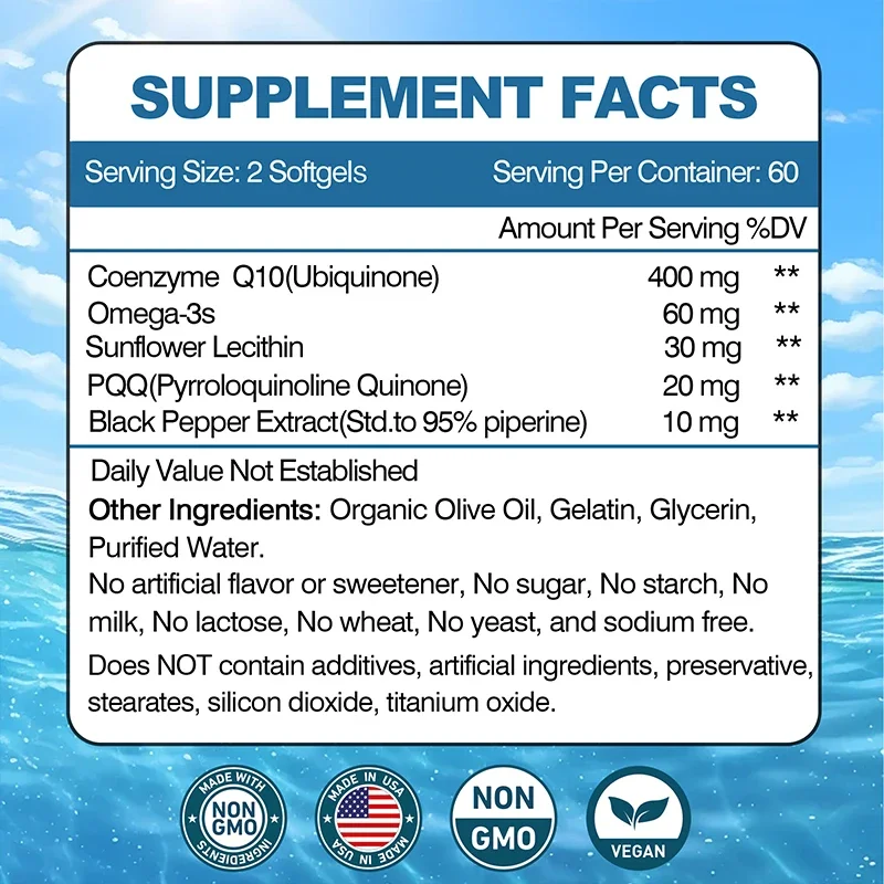 CoQ10 Capsules 400mg - Supports Heart, Cardiovascular Health, Promotes Blood Circulation, Improves Energy Levels, Antioxidant
