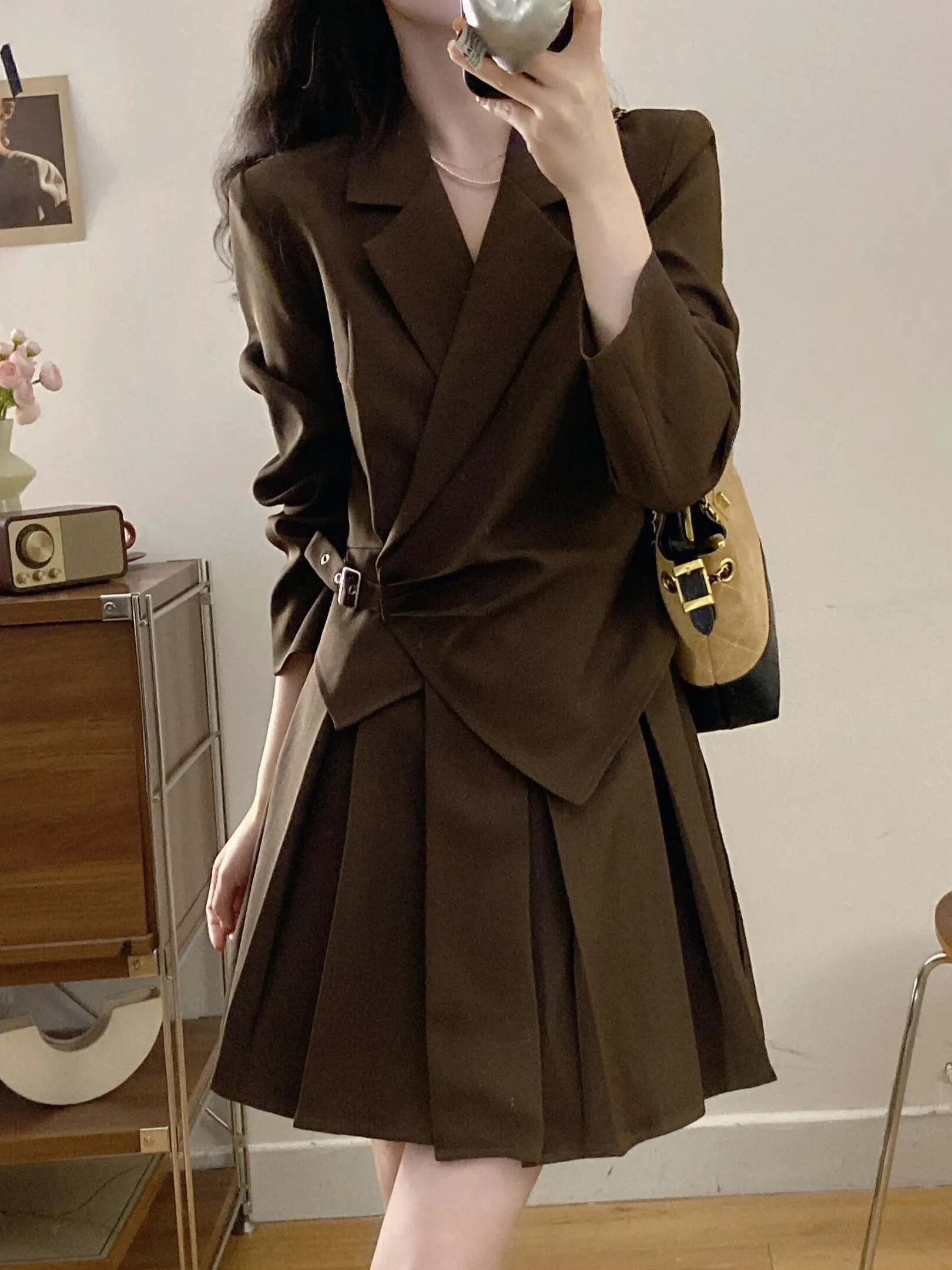 

plus Size Women's Retro Suit Jaet And High Waist Skirt Two-Piece Set Autumn Faion Korean Sle Loose Fit Long Sve