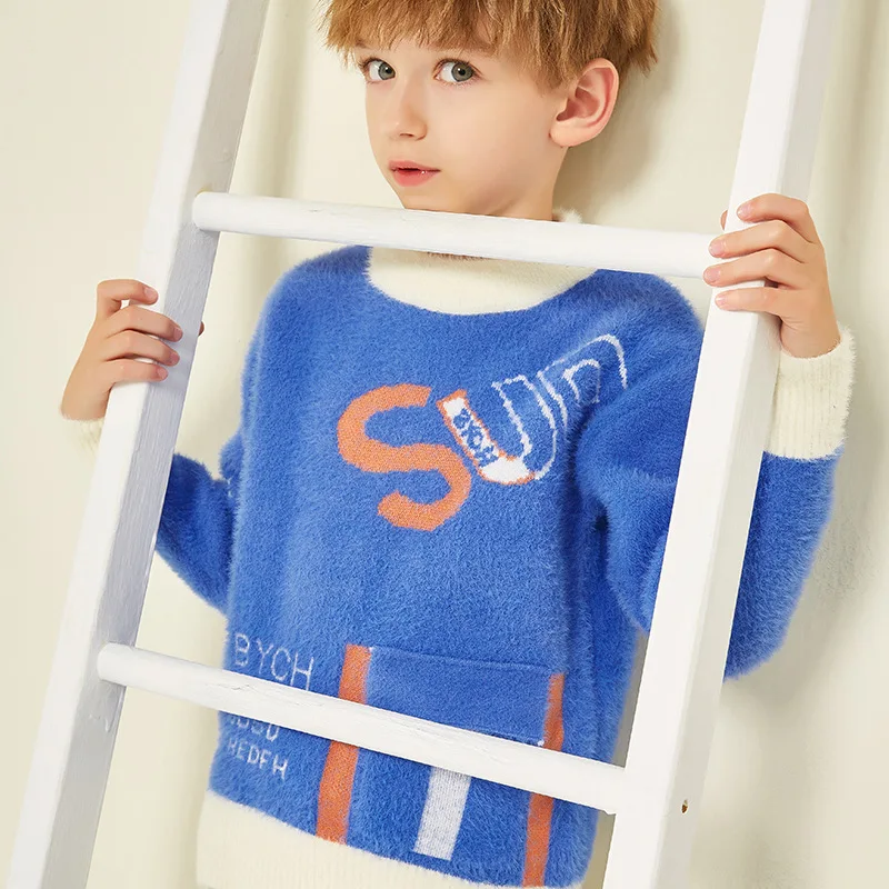 Boys' Soft Plush Sweaters 2023 Autumn Winter New Children's Pullover Knitting Wear Children's Knitwear Boy Sweater Trendy