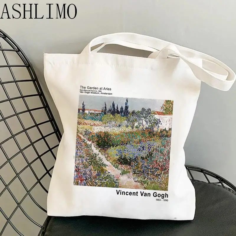 Bolso de lona con estampado de pintura al óleo de Van Gogh para mujer, bolsa Kawaii Harajuku para compras, bolso de mano para chica