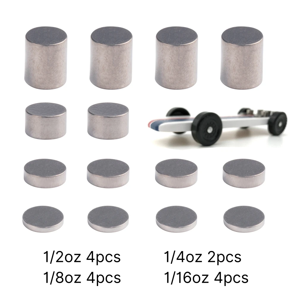 Elite TG 14pcs Combo Cylindrical Tungsten Weights for Pinewood Cars Derby Make The Faster 14-Pack