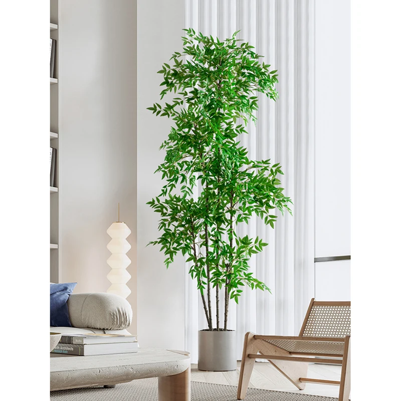 

Large Fake Plants With Pot Artificial Nandina Tree Tropical Palm Tree Fake Bamboo Tree Plastic Leaves Plants for Home Shop Decor