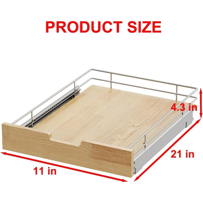 Pengatur kabinet tarik, rak geser tugas berat, keranjang kayu dan kawat, laci tarik untuk dapur di bawah ruang wastafel