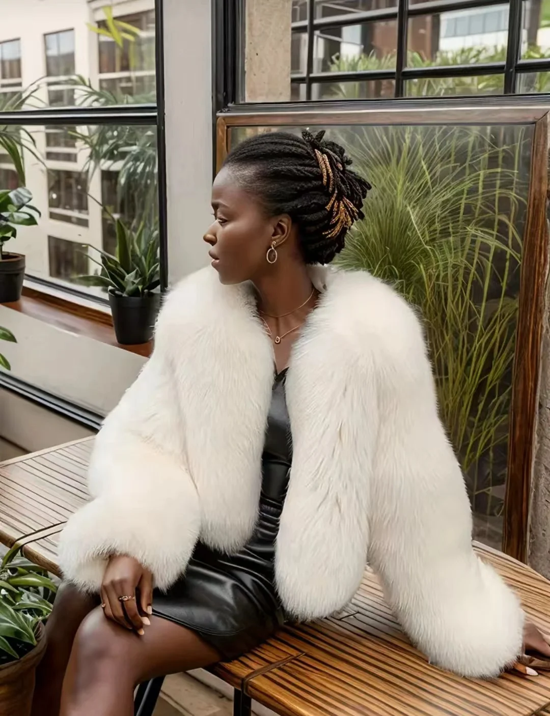 Elegant Black Imitation Fur Jacket Coat