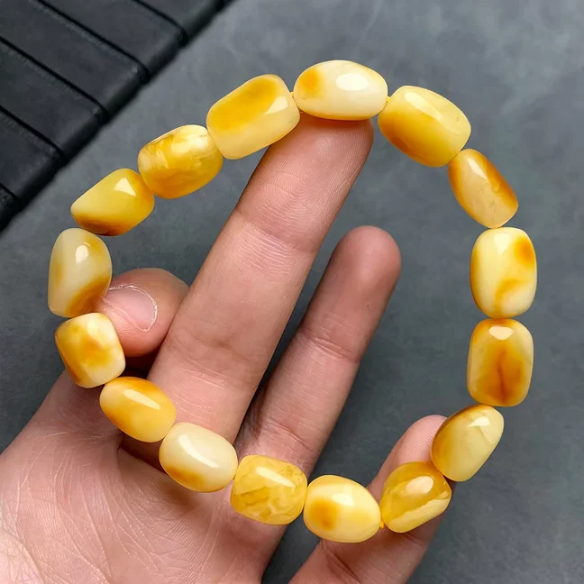 Natural Yellow Orange Amber Barrel Beads Bracelet 13x8mm Women Men Stretch Crystal Round Amber Bracelet Jewelry AAAAA