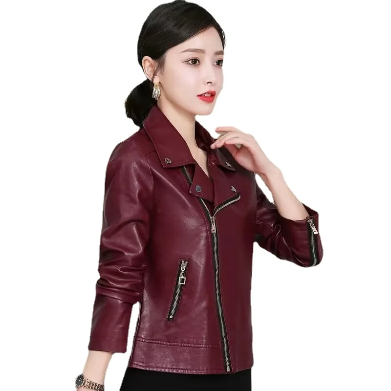 Jaquetas de couro roxo macio de pele sintética feminina, blazer PU, casaco com zíper, outerwear de motocicleta, coreano, muitas roupas, novo, outono