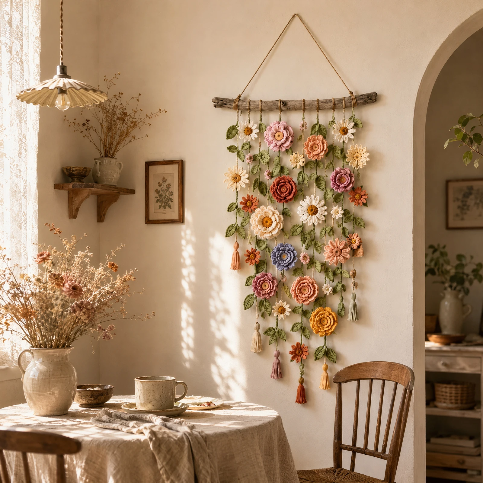 Boho Statement Decor Cascading Flower Design Cascading Flower Bohemian Garden Decor Boho Farmhouse Indoor Wall Art Ornament