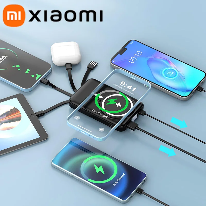 شاحن محمول لاسلكي من Xiaomi بقدرة 50000 مللي أمبير في الساعة كابلات بنك الطاقة المغناطيسية شاشة LED 22.5 وات PD شحن سريع لهاتف Apple Samsung Xiaomi