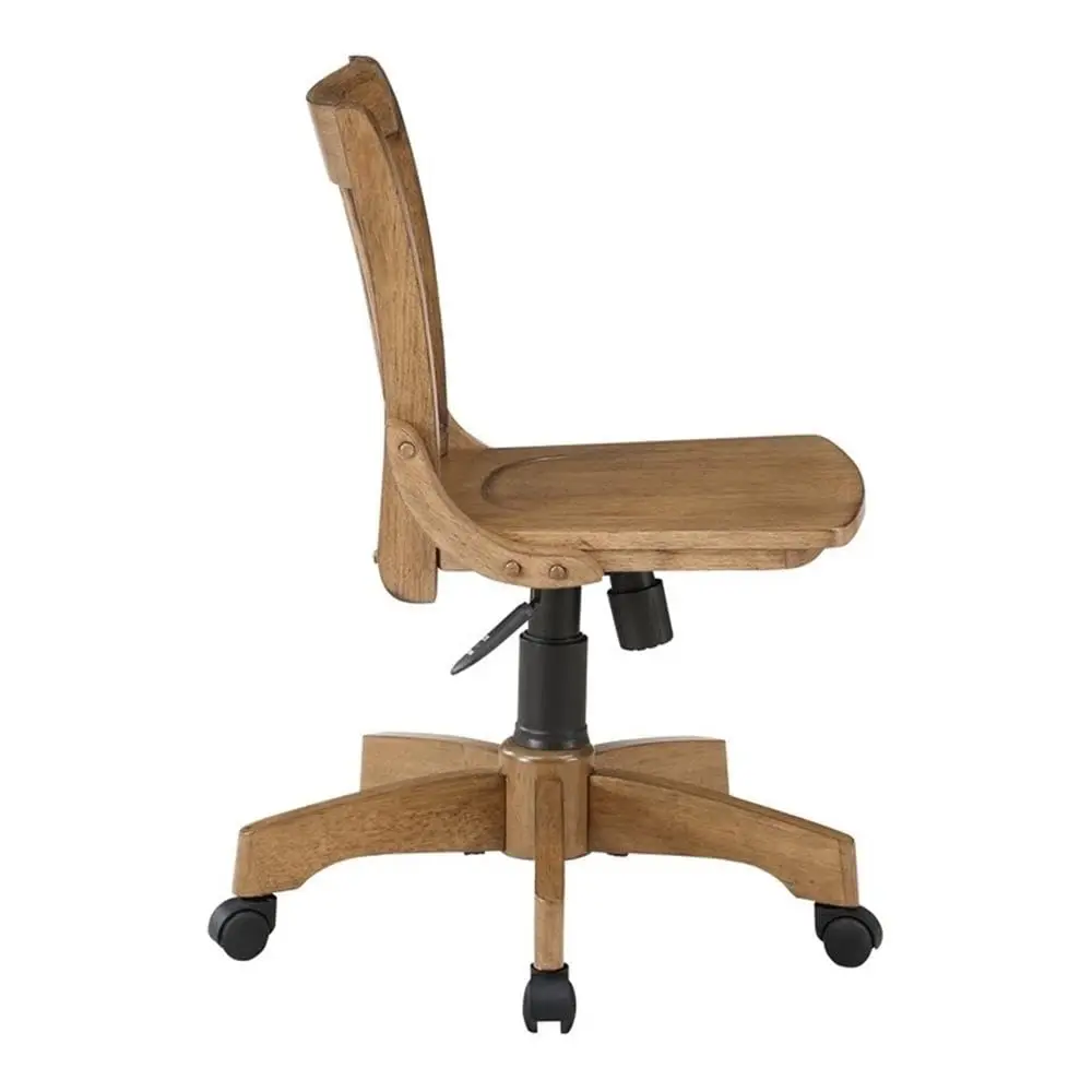 Wood Bankers Chair Adjustable Height Slatted Back 5-Wheel Base Solid Wood Vintage Desk Chair Home Office, Customized